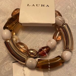 Laura’s set of 2 Gold, Brown and White Beaded Bracelets NWT
